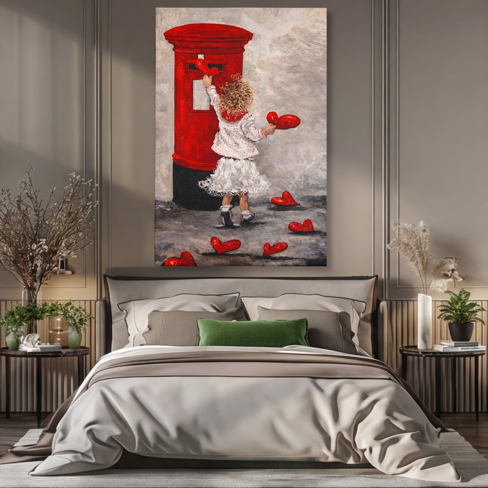 Tablou Canvas Premium, LuxCanva® E1057, Scrisori pentru Iubire, Dragoste, Cutie, Postala, Scrisori, Copil, Iubire, Sentimente, Scriere, Mesaj, Speranta, Gest, Inimi, Living, Dormitor