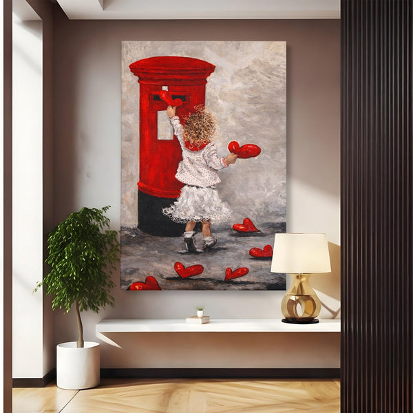 Tablou Canvas Premium, LuxCanva® E1057, Scrisori pentru Iubire, Dragoste, Cutie, Postala, Scrisori, Copil, Iubire, Sentimente, Scriere, Mesaj, Speranta, Gest, Inimi, Living, Dormitor