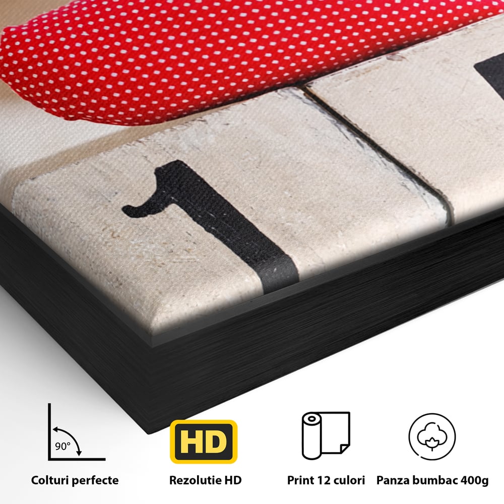 Tablou Canvas Premium, LuxCanva® E1058, Februarie, Ziua Inimii, Dragoste, Data, Inima, Valentine’s Day, Rosu, Simbol, Calendar, Sarbatoare, Tandrete, Cuplu, Iubire, Living, Dormitor