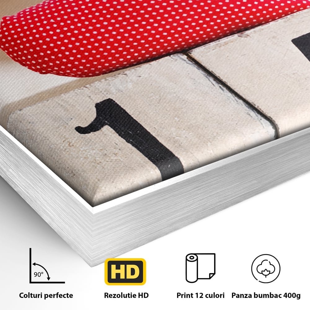 Tablou Canvas Premium, LuxCanva® E1058, Februarie, Ziua Inimii, Dragoste, Data, Inima, Valentine’s Day, Rosu, Simbol, Calendar, Sarbatoare, Tandrete, Cuplu, Iubire, Living, Dormitor