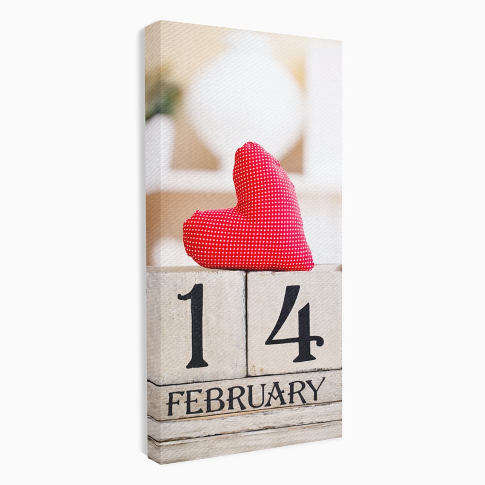 Tablou Canvas Premium, LuxCanva® E1058, Februarie, Ziua Inimii, Dragoste, Data, Inima, Valentine’s Day, Rosu, Simbol, Calendar, Sarbatoare, Tandrete, Cuplu, Iubire, Living, Dormitor