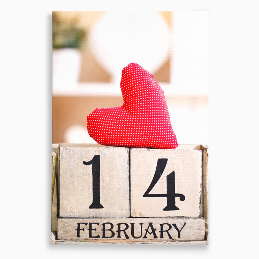 Tablou Canvas Premium, LuxCanva® E1058, Februarie, Ziua Inimii, Dragoste, Data, Inima, Valentine’s Day, Rosu, Simbol, Calendar, Sarbatoare, Tandrete, Cuplu, Iubire, Living, Dormitor