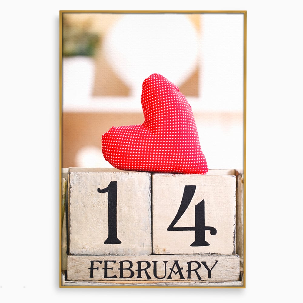 Tablou Canvas Premium, LuxCanva® E1058, Februarie, Ziua Inimii, Dragoste, Data, Inima, Valentine’s Day, Rosu, Simbol, Calendar, Sarbatoare, Tandrete, Cuplu, Iubire, Living, Dormitor