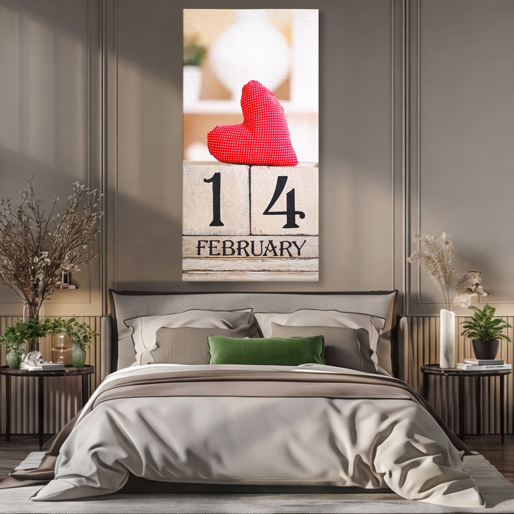 Tablou Canvas Premium, LuxCanva® E1058, Februarie, Ziua Inimii, Dragoste, Data, Inima, Valentine’s Day, Rosu, Simbol, Calendar, Sarbatoare, Tandrete, Cuplu, Iubire, Living, Dormitor