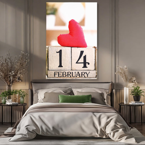 Tablou Canvas Premium, LuxCanva® E1058, Februarie, Ziua Inimii, Dragoste, Data, Inima, Valentine’s Day, Rosu, Simbol, Calendar, Sarbatoare, Tandrete, Cuplu, Iubire, Living, Dormitor