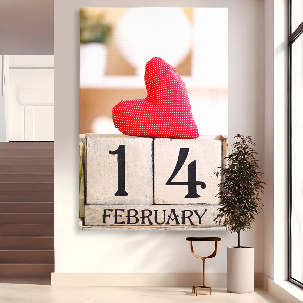 Tablou Canvas Premium, LuxCanva® E1058, Februarie, Ziua Inimii, Dragoste, Data, Inima, Valentine’s Day, Rosu, Simbol, Calendar, Sarbatoare, Tandrete, Cuplu, Iubire, Living, Dormitor