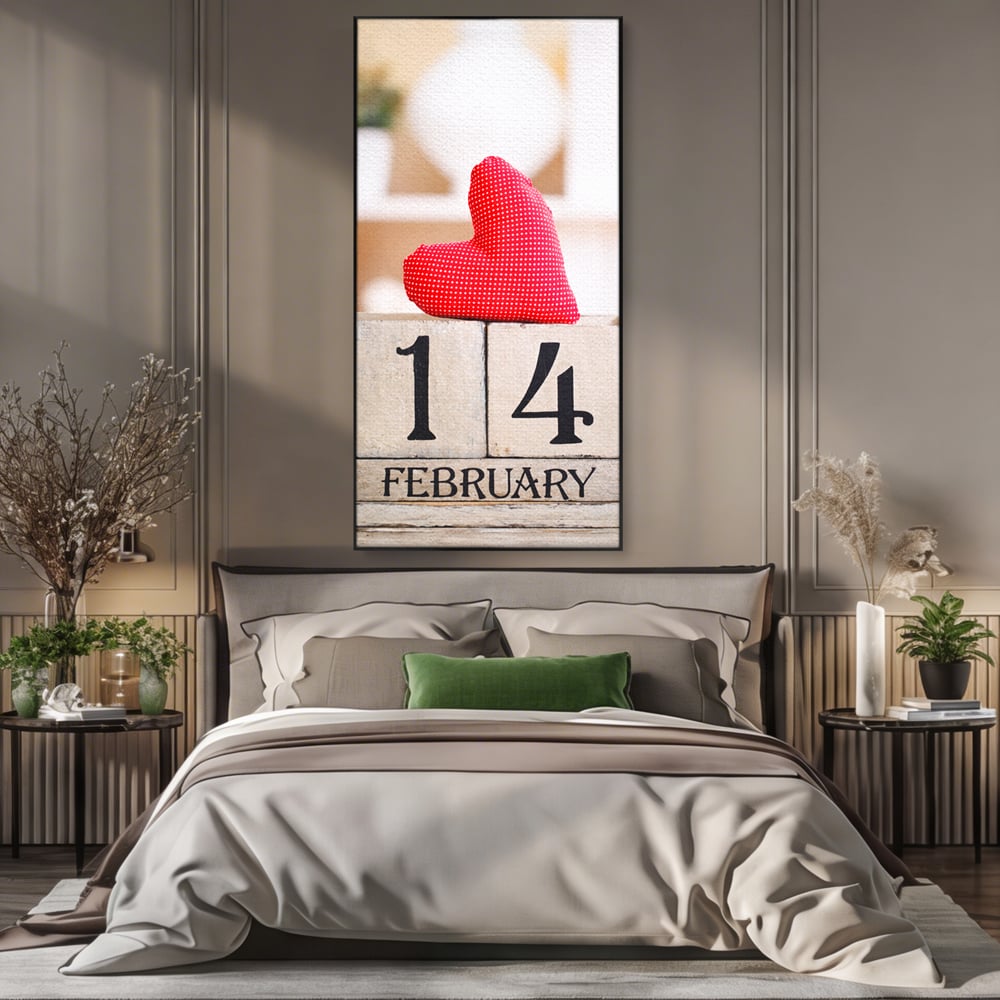 Tablou Canvas Premium, LuxCanva® E1058, Februarie, Ziua Inimii, Dragoste, Data, Inima, Valentine’s Day, Rosu, Simbol, Calendar, Sarbatoare, Tandrete, Cuplu, Iubire, Living, Dormitor