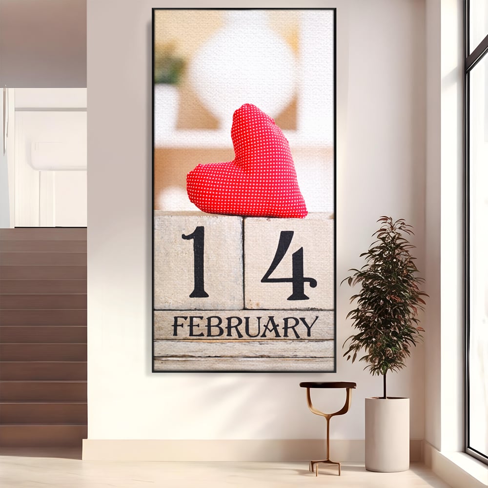 Tablou Canvas Premium, LuxCanva® E1058, Februarie, Ziua Inimii, Dragoste, Data, Inima, Valentine’s Day, Rosu, Simbol, Calendar, Sarbatoare, Tandrete, Cuplu, Iubire, Living, Dormitor