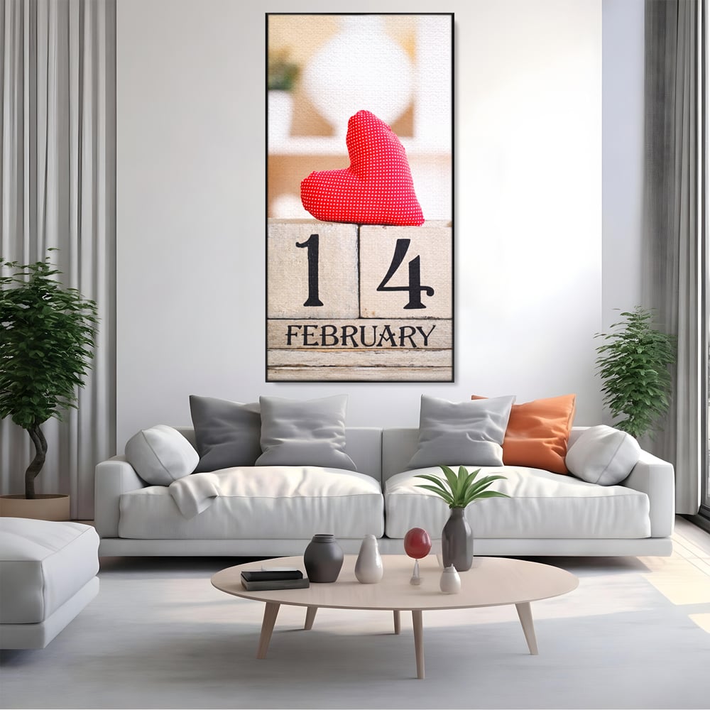 Tablou Canvas Premium, LuxCanva® E1058, Februarie, Ziua Inimii, Dragoste, Data, Inima, Valentine’s Day, Rosu, Simbol, Calendar, Sarbatoare, Tandrete, Cuplu, Iubire, Living, Dormitor