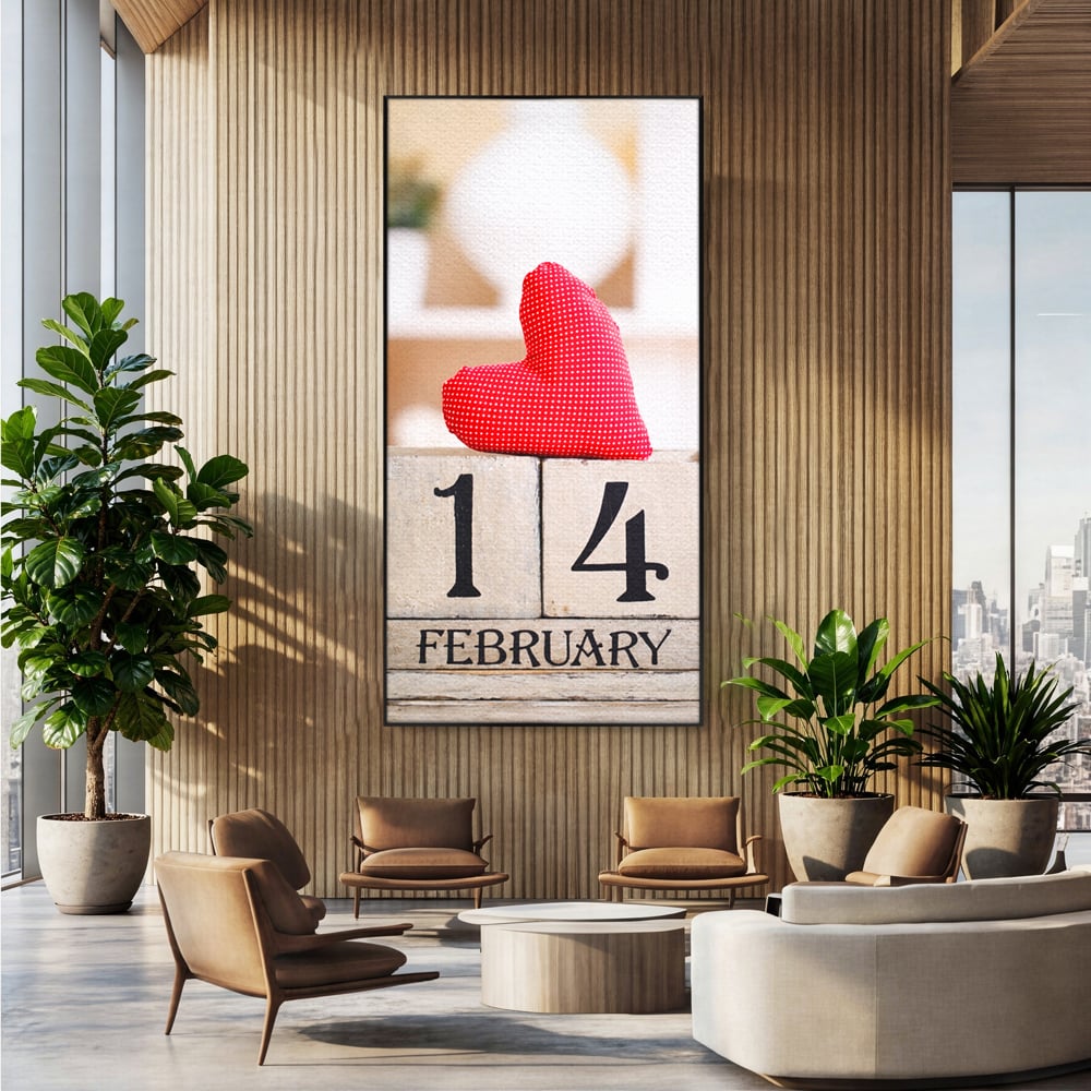 Tablou Canvas Premium, LuxCanva® E1058, Februarie, Ziua Inimii, Dragoste, Data, Inima, Valentine’s Day, Rosu, Simbol, Calendar, Sarbatoare, Tandrete, Cuplu, Iubire, Living, Dormitor