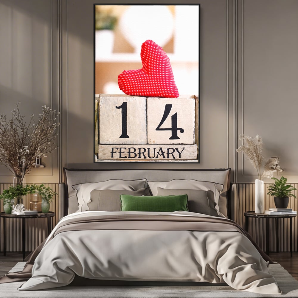 Tablou Canvas Premium, LuxCanva® E1058, Februarie, Ziua Inimii, Dragoste, Data, Inima, Valentine’s Day, Rosu, Simbol, Calendar, Sarbatoare, Tandrete, Cuplu, Iubire, Living, Dormitor