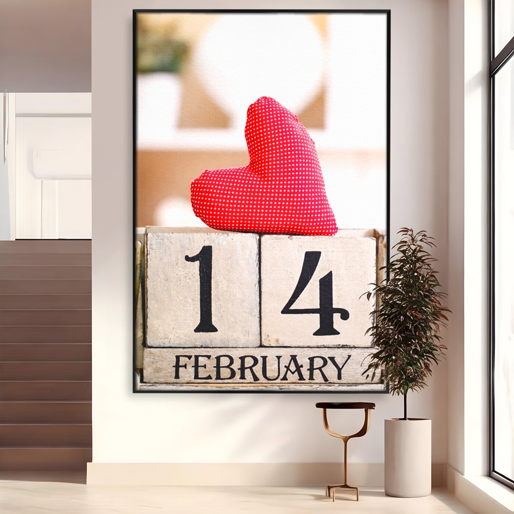 Tablou Canvas Premium, LuxCanva® E1058, Februarie, Ziua Inimii, Dragoste, Data, Inima, Valentine’s Day, Rosu, Simbol, Calendar, Sarbatoare, Tandrete, Cuplu, Iubire, Living, Dormitor