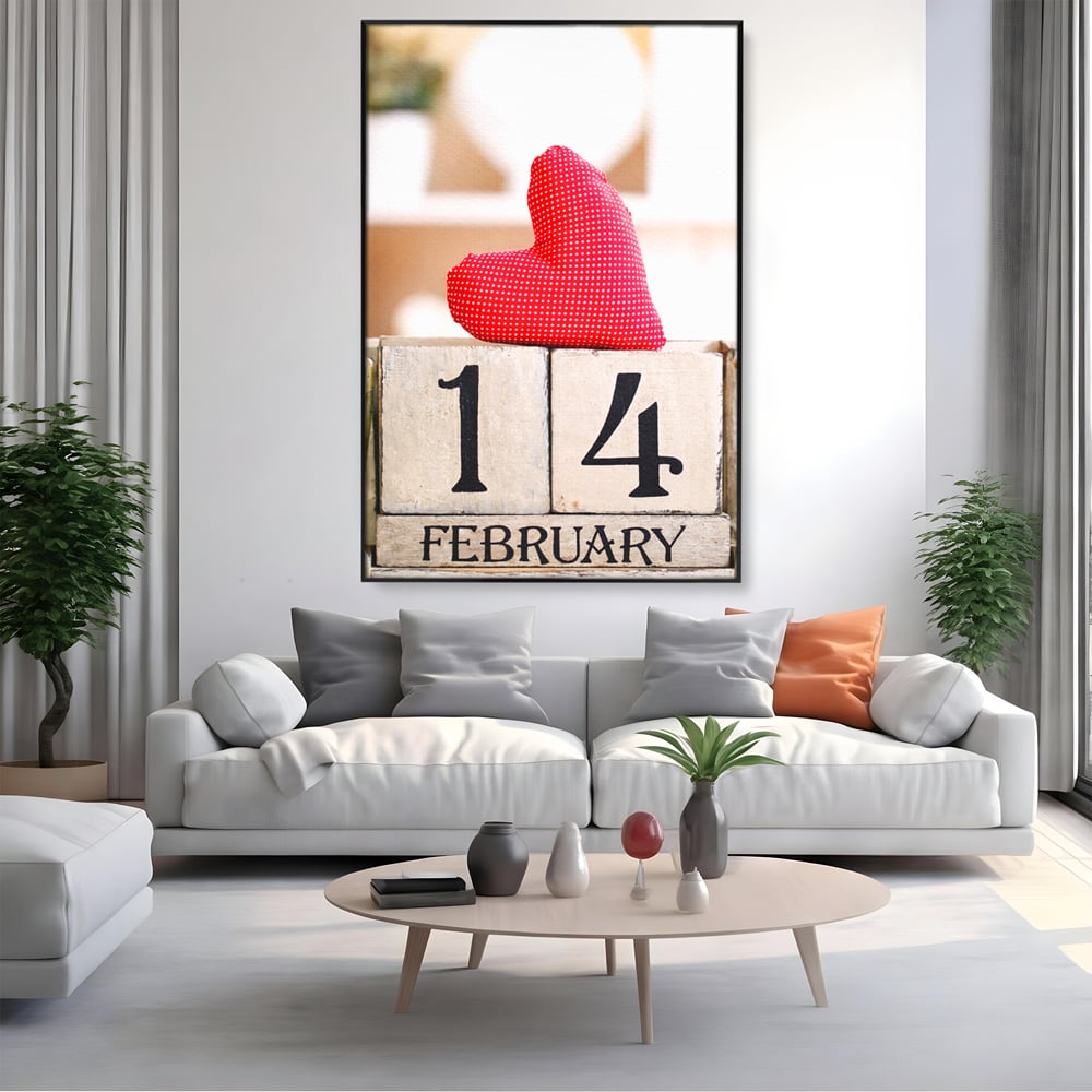 Tablou Canvas Premium, LuxCanva® E1058, Februarie, Ziua Inimii, Dragoste, Data, Inima, Valentine’s Day, Rosu, Simbol, Calendar, Sarbatoare, Tandrete, Cuplu, Iubire, Living, Dormitor