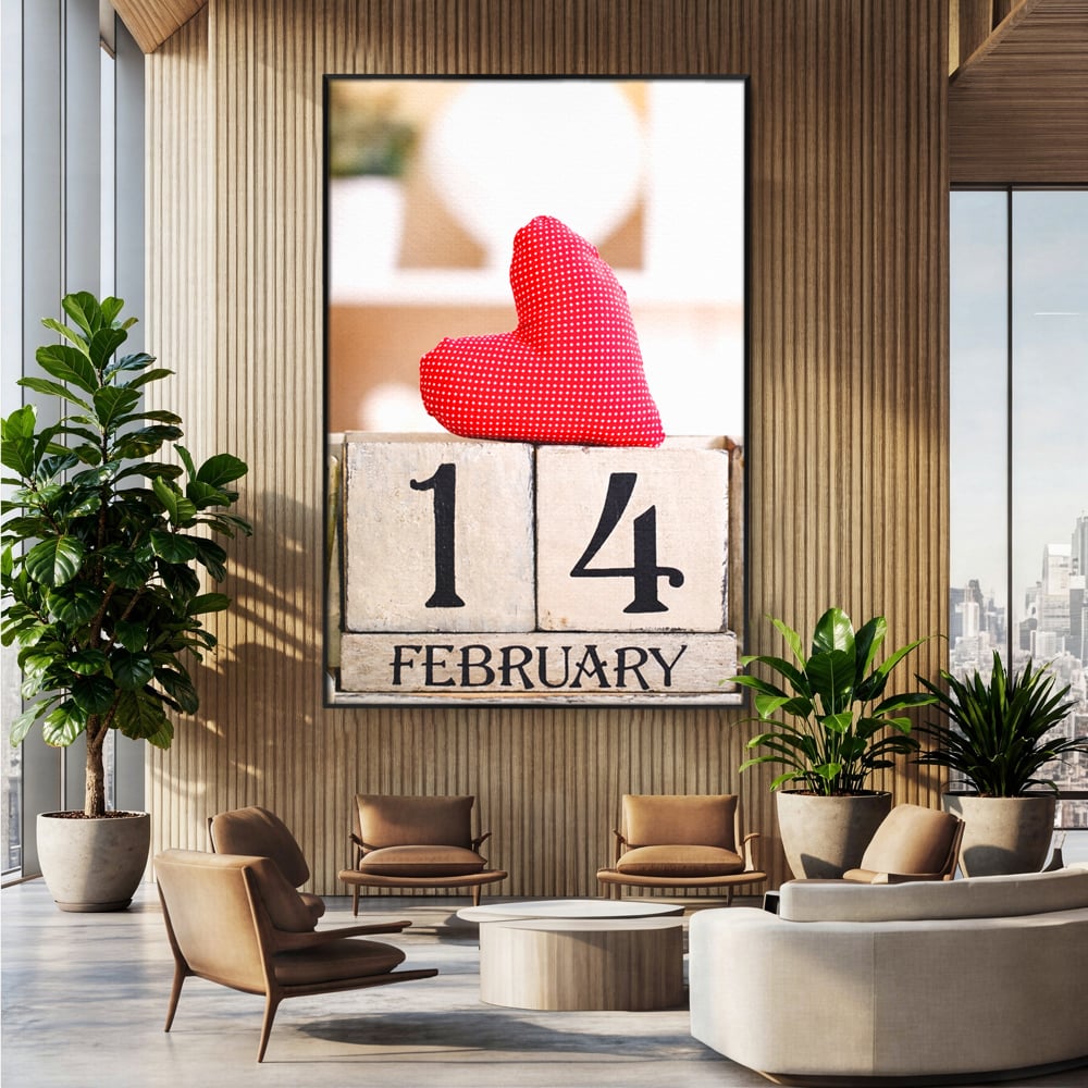 Tablou Canvas Premium, LuxCanva® E1058, Februarie, Ziua Inimii, Dragoste, Data, Inima, Valentine’s Day, Rosu, Simbol, Calendar, Sarbatoare, Tandrete, Cuplu, Iubire, Living, Dormitor