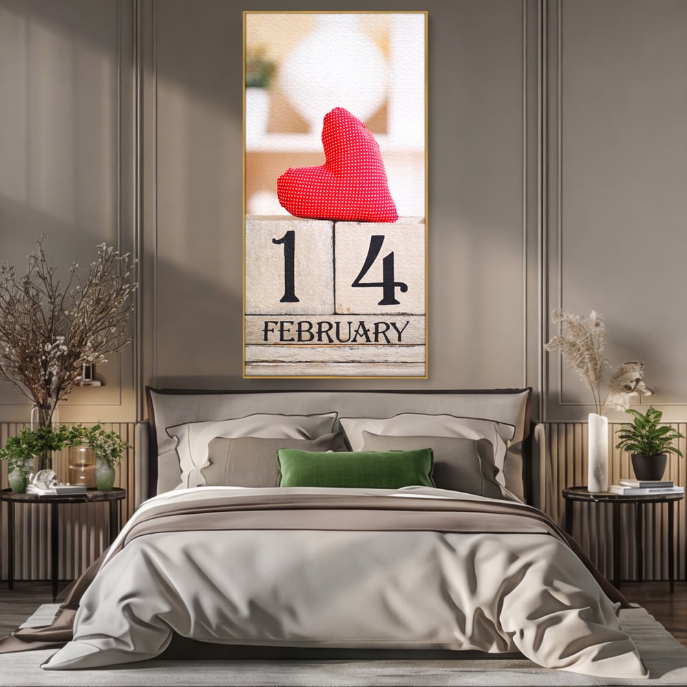 Tablou Canvas Premium, LuxCanva® E1058, Februarie, Ziua Inimii, Dragoste, Data, Inima, Valentine’s Day, Rosu, Simbol, Calendar, Sarbatoare, Tandrete, Cuplu, Iubire, Living, Dormitor