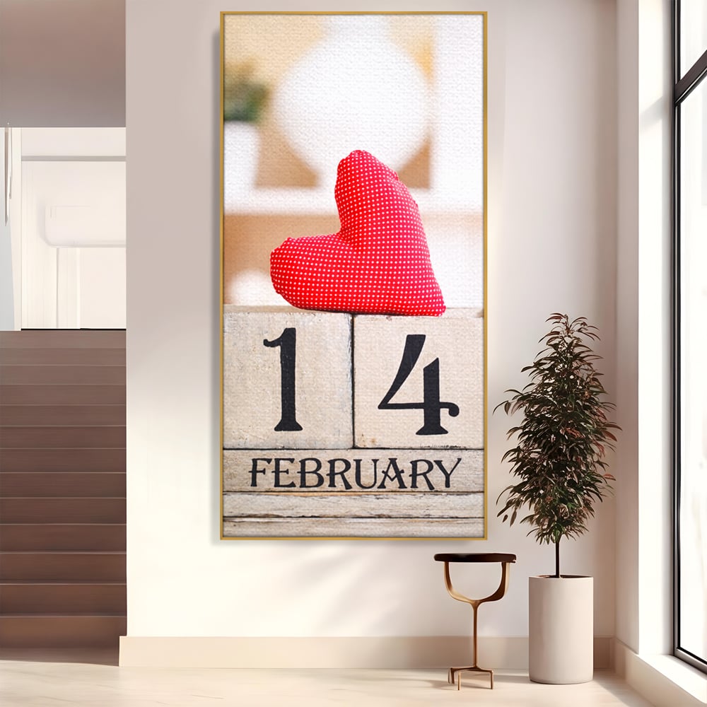 Tablou Canvas Premium, LuxCanva® E1058, Februarie, Ziua Inimii, Dragoste, Data, Inima, Valentine’s Day, Rosu, Simbol, Calendar, Sarbatoare, Tandrete, Cuplu, Iubire, Living, Dormitor
