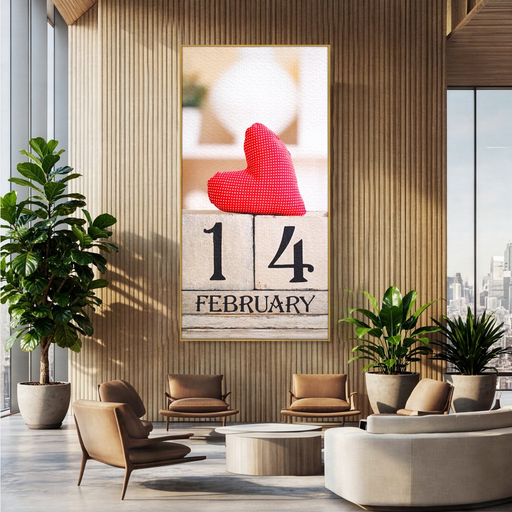 Tablou Canvas Premium, LuxCanva® E1058, Februarie, Ziua Inimii, Dragoste, Data, Inima, Valentine’s Day, Rosu, Simbol, Calendar, Sarbatoare, Tandrete, Cuplu, Iubire, Living, Dormitor