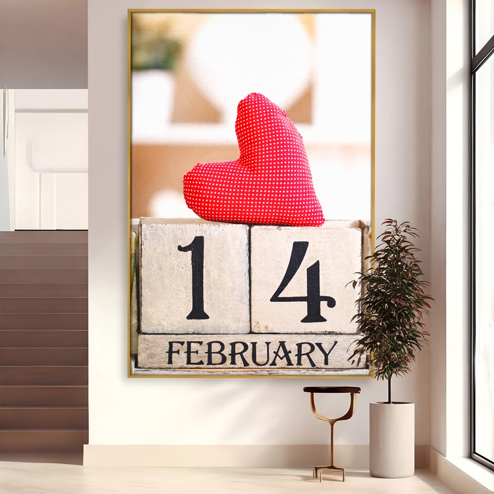 Tablou Canvas Premium, LuxCanva® E1058, Februarie, Ziua Inimii, Dragoste, Data, Inima, Valentine’s Day, Rosu, Simbol, Calendar, Sarbatoare, Tandrete, Cuplu, Iubire, Living, Dormitor