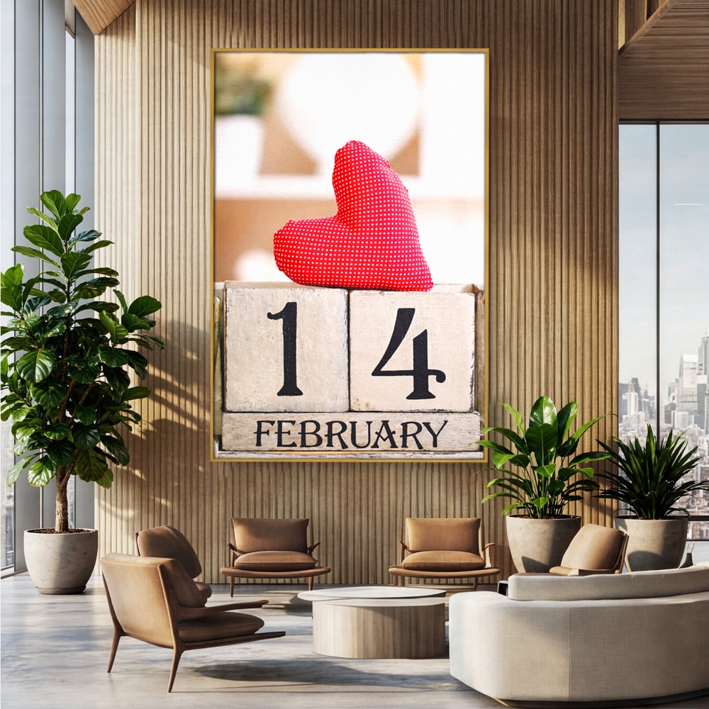Tablou Canvas Premium, LuxCanva® E1058, Februarie, Ziua Inimii, Dragoste, Data, Inima, Valentine’s Day, Rosu, Simbol, Calendar, Sarbatoare, Tandrete, Cuplu, Iubire, Living, Dormitor