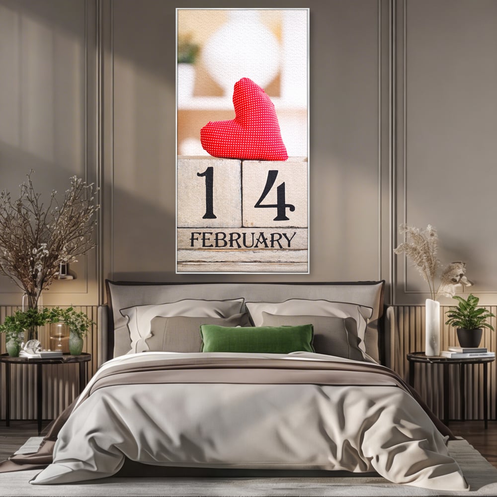 Tablou Canvas Premium, LuxCanva® E1058, Februarie, Ziua Inimii, Dragoste, Data, Inima, Valentine’s Day, Rosu, Simbol, Calendar, Sarbatoare, Tandrete, Cuplu, Iubire, Living, Dormitor