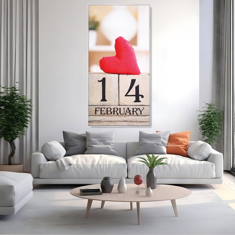 Tablou Canvas Premium, LuxCanva® E1058, Februarie, Ziua Inimii, Dragoste, Data, Inima, Valentine’s Day, Rosu, Simbol, Calendar, Sarbatoare, Tandrete, Cuplu, Iubire, Living, Dormitor