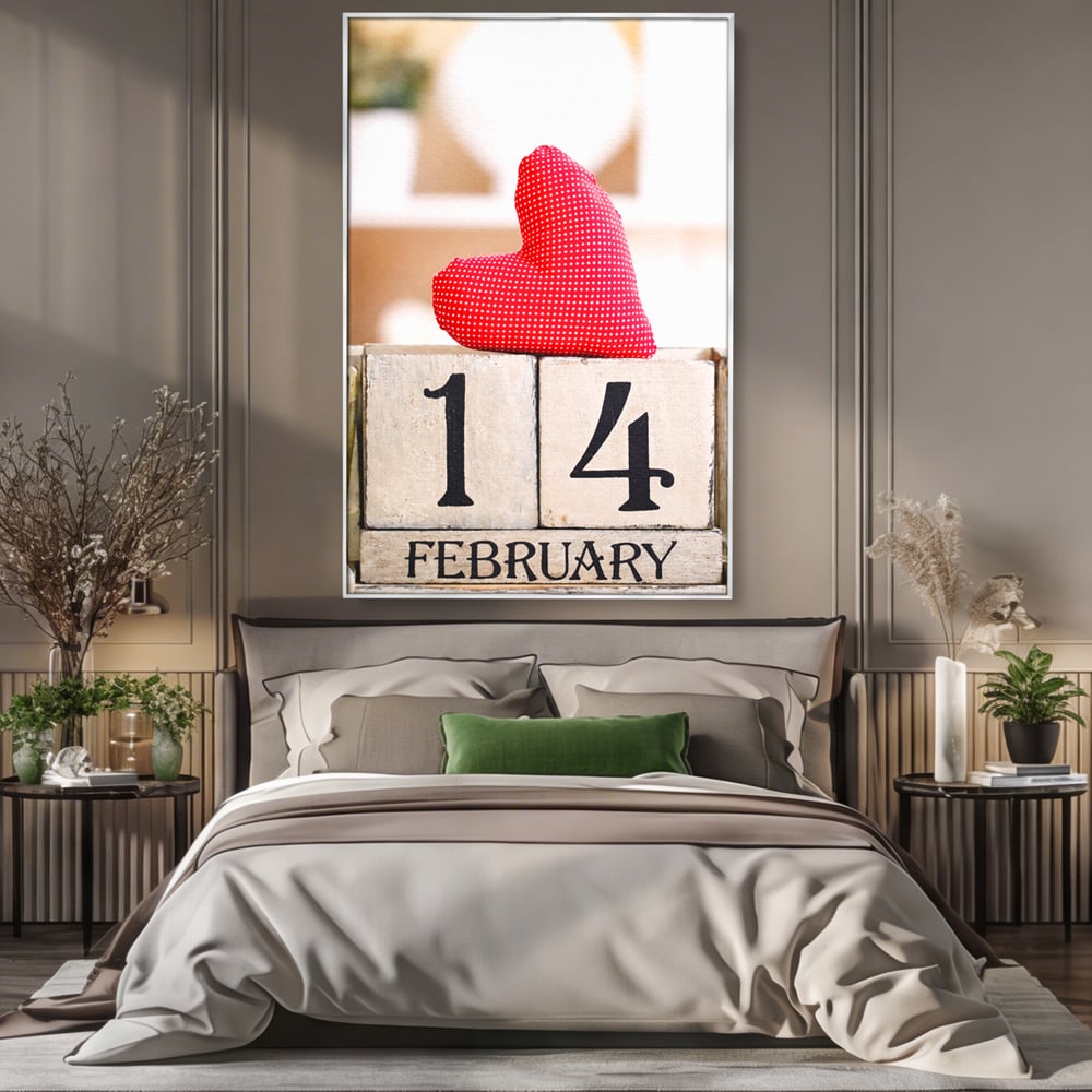 Tablou Canvas Premium, LuxCanva® E1058, Februarie, Ziua Inimii, Dragoste, Data, Inima, Valentine’s Day, Rosu, Simbol, Calendar, Sarbatoare, Tandrete, Cuplu, Iubire, Living, Dormitor