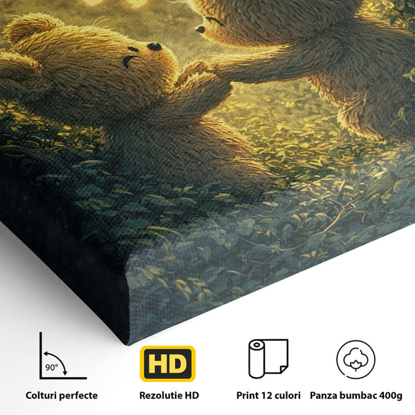Tablou Canvas Premium, LuxCanva® E1059, Promisiunea din Padure, Dragoste, Inima, Valentine’s Day, Tandrete, Cuplu, Iubire, Ursuleti, Padure, Natura, Stralucire, Living, Dormitor