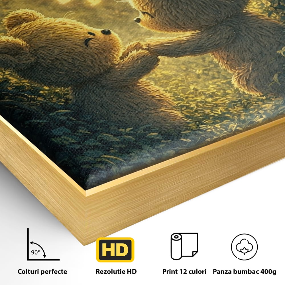 Tablou Canvas Premium, LuxCanva® E1059, Promisiunea din Padure, Dragoste, Inima, Valentine’s Day, Tandrete, Cuplu, Iubire, Ursuleti, Padure, Natura, Stralucire, Living, Dormitor