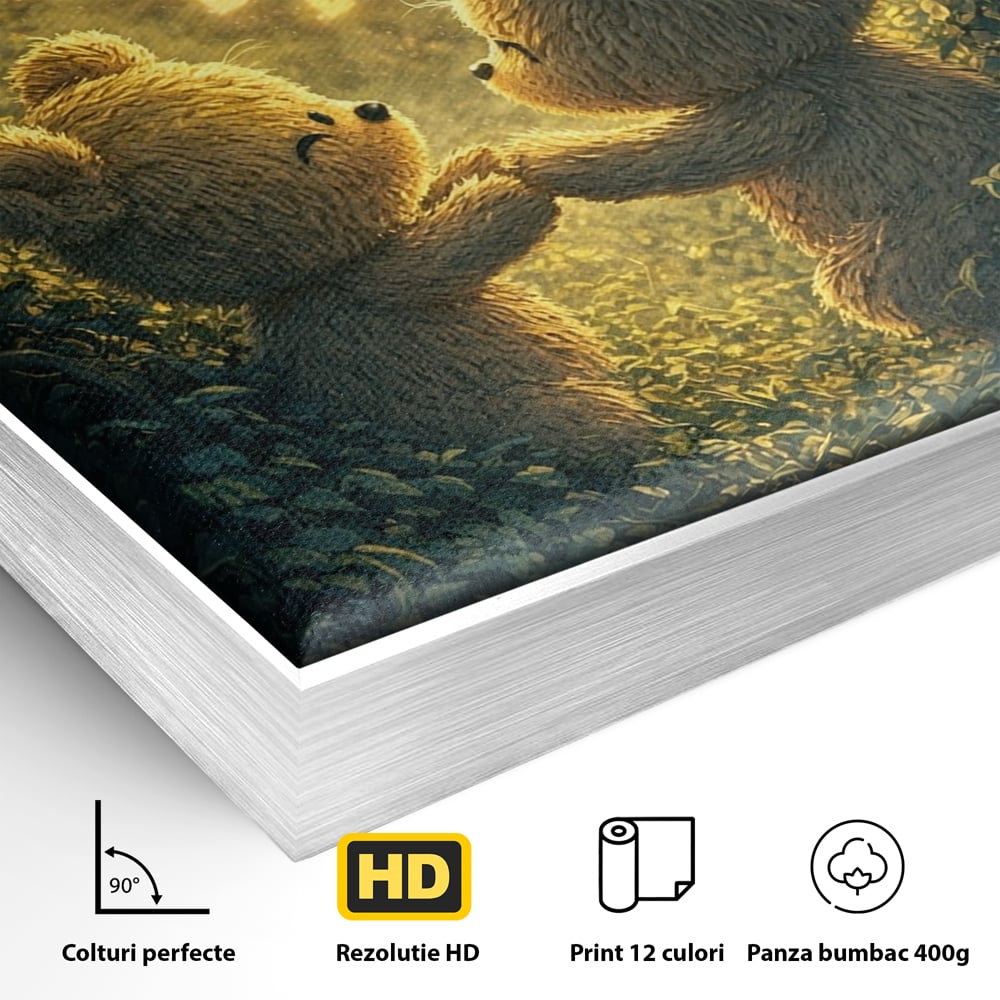 Tablou Canvas Premium, LuxCanva® E1059, Promisiunea din Padure, Dragoste, Inima, Valentine’s Day, Tandrete, Cuplu, Iubire, Ursuleti, Padure, Natura, Stralucire, Living, Dormitor