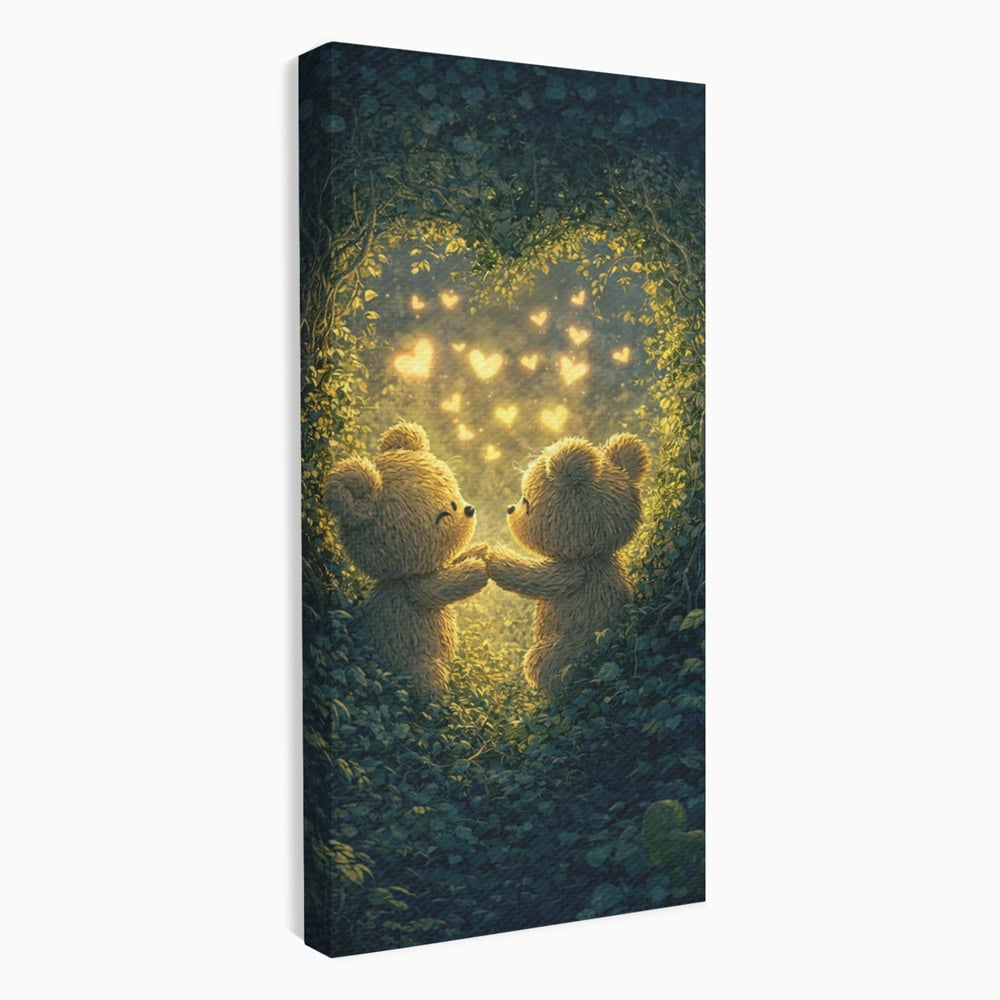 Tablou Canvas Premium, LuxCanva® E1059, Promisiunea din Padure, Dragoste, Inima, Valentine’s Day, Tandrete, Cuplu, Iubire, Ursuleti, Padure, Natura, Stralucire, Living, Dormitor