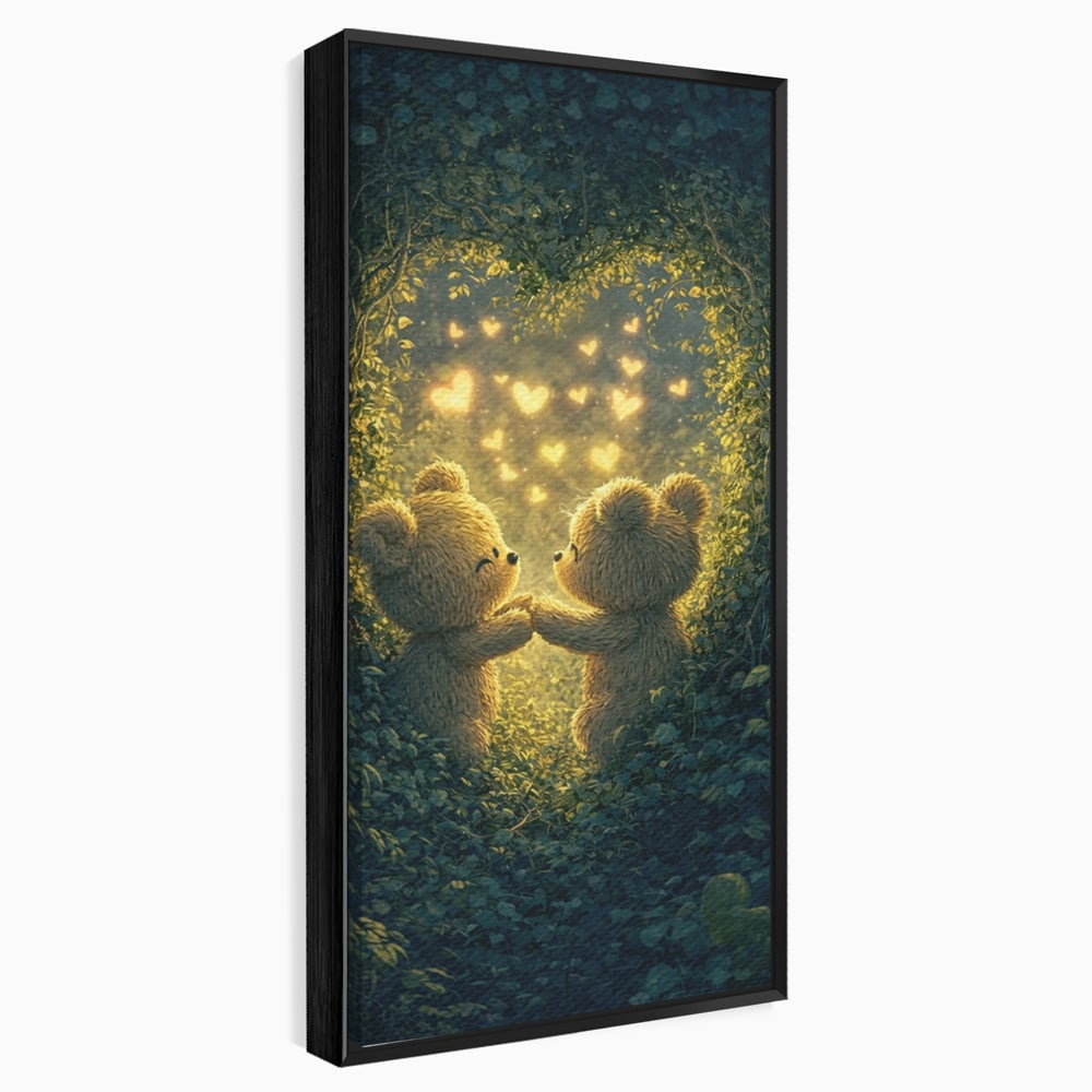 Tablou Canvas Premium, LuxCanva® E1059, Promisiunea din Padure, Dragoste, Inima, Valentine’s Day, Tandrete, Cuplu, Iubire, Ursuleti, Padure, Natura, Stralucire, Living, Dormitor
