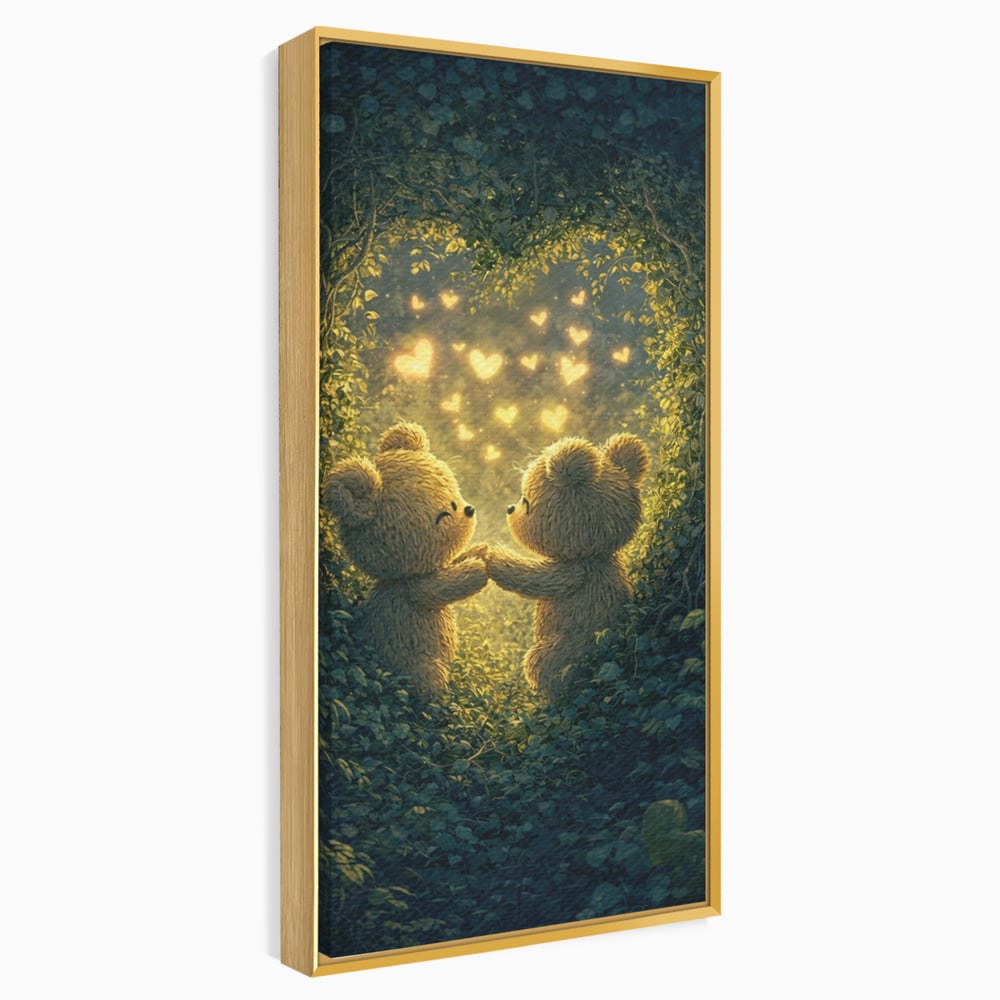 Tablou Canvas Premium, LuxCanva® E1059, Promisiunea din Padure, Dragoste, Inima, Valentine’s Day, Tandrete, Cuplu, Iubire, Ursuleti, Padure, Natura, Stralucire, Living, Dormitor