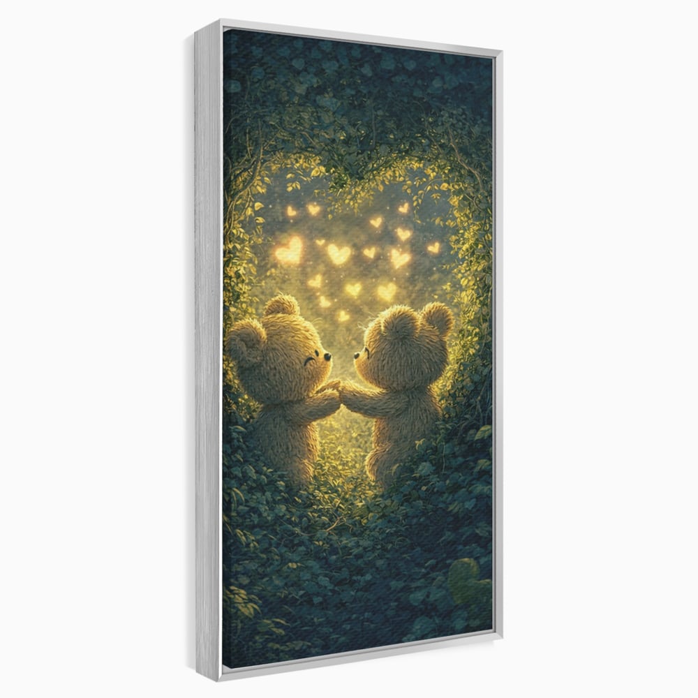 Tablou Canvas Premium, LuxCanva® E1059, Promisiunea din Padure, Dragoste, Inima, Valentine’s Day, Tandrete, Cuplu, Iubire, Ursuleti, Padure, Natura, Stralucire, Living, Dormitor