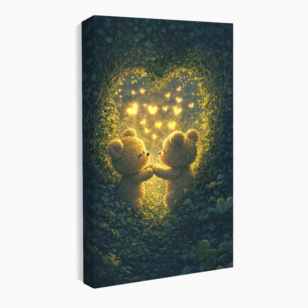 Tablou Canvas Premium, LuxCanva® E1059, Promisiunea din Padure, Dragoste, Inima, Valentine’s Day, Tandrete, Cuplu, Iubire, Ursuleti, Padure, Natura, Stralucire, Living, Dormitor