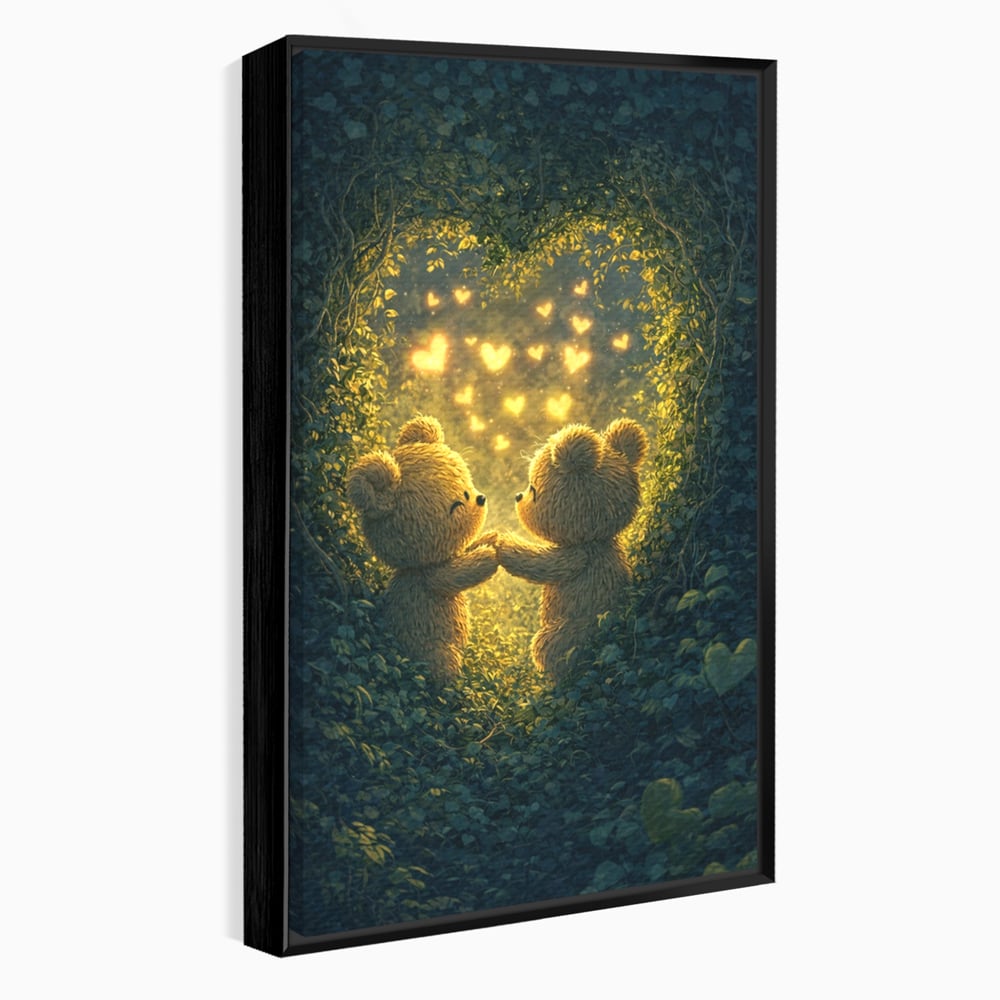 Tablou Canvas Premium, LuxCanva® E1059, Promisiunea din Padure, Dragoste, Inima, Valentine’s Day, Tandrete, Cuplu, Iubire, Ursuleti, Padure, Natura, Stralucire, Living, Dormitor