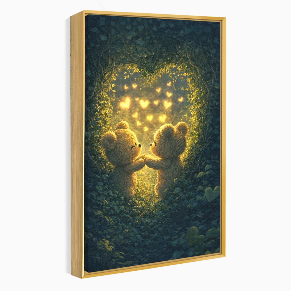 Tablou Canvas Premium, LuxCanva® E1059, Promisiunea din Padure, Dragoste, Inima, Valentine’s Day, Tandrete, Cuplu, Iubire, Ursuleti, Padure, Natura, Stralucire, Living, Dormitor