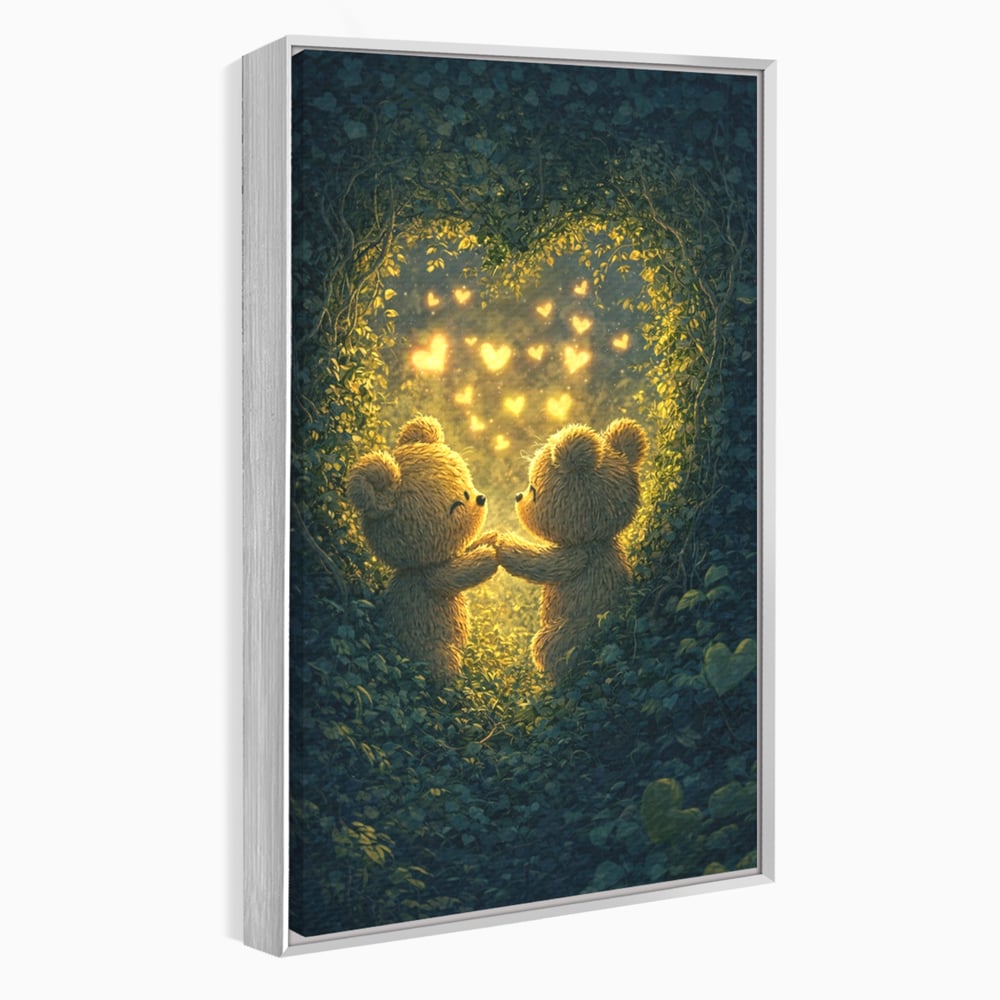 Tablou Canvas Premium, LuxCanva® E1059, Promisiunea din Padure, Dragoste, Inima, Valentine’s Day, Tandrete, Cuplu, Iubire, Ursuleti, Padure, Natura, Stralucire, Living, Dormitor