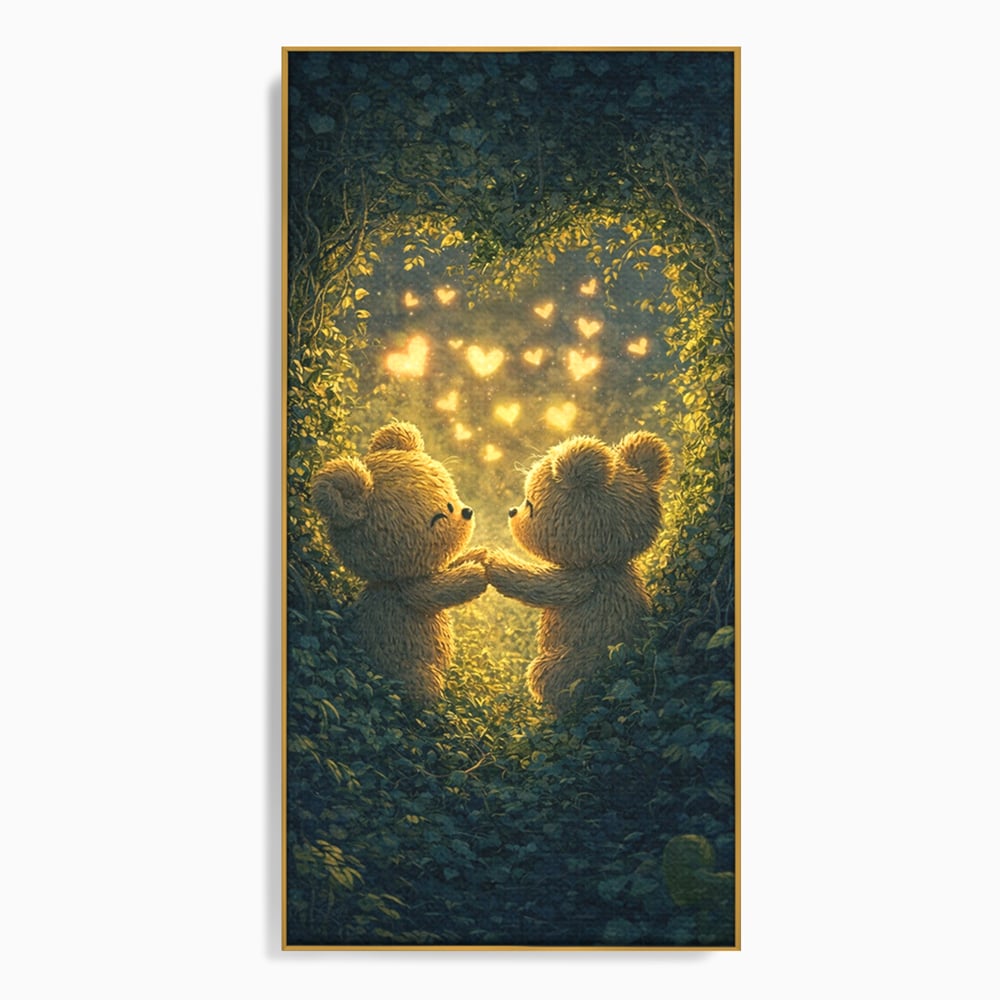 Tablou Canvas Premium, LuxCanva® E1059, Promisiunea din Padure, Dragoste, Inima, Valentine’s Day, Tandrete, Cuplu, Iubire, Ursuleti, Padure, Natura, Stralucire, Living, Dormitor