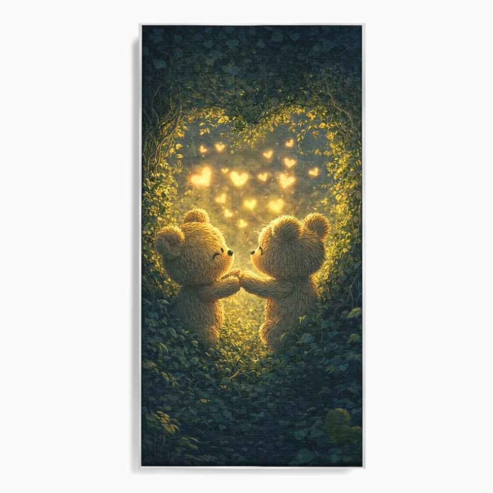 Tablou Canvas Premium, LuxCanva® E1059, Promisiunea din Padure, Dragoste, Inima, Valentine’s Day, Tandrete, Cuplu, Iubire, Ursuleti, Padure, Natura, Stralucire, Living, Dormitor