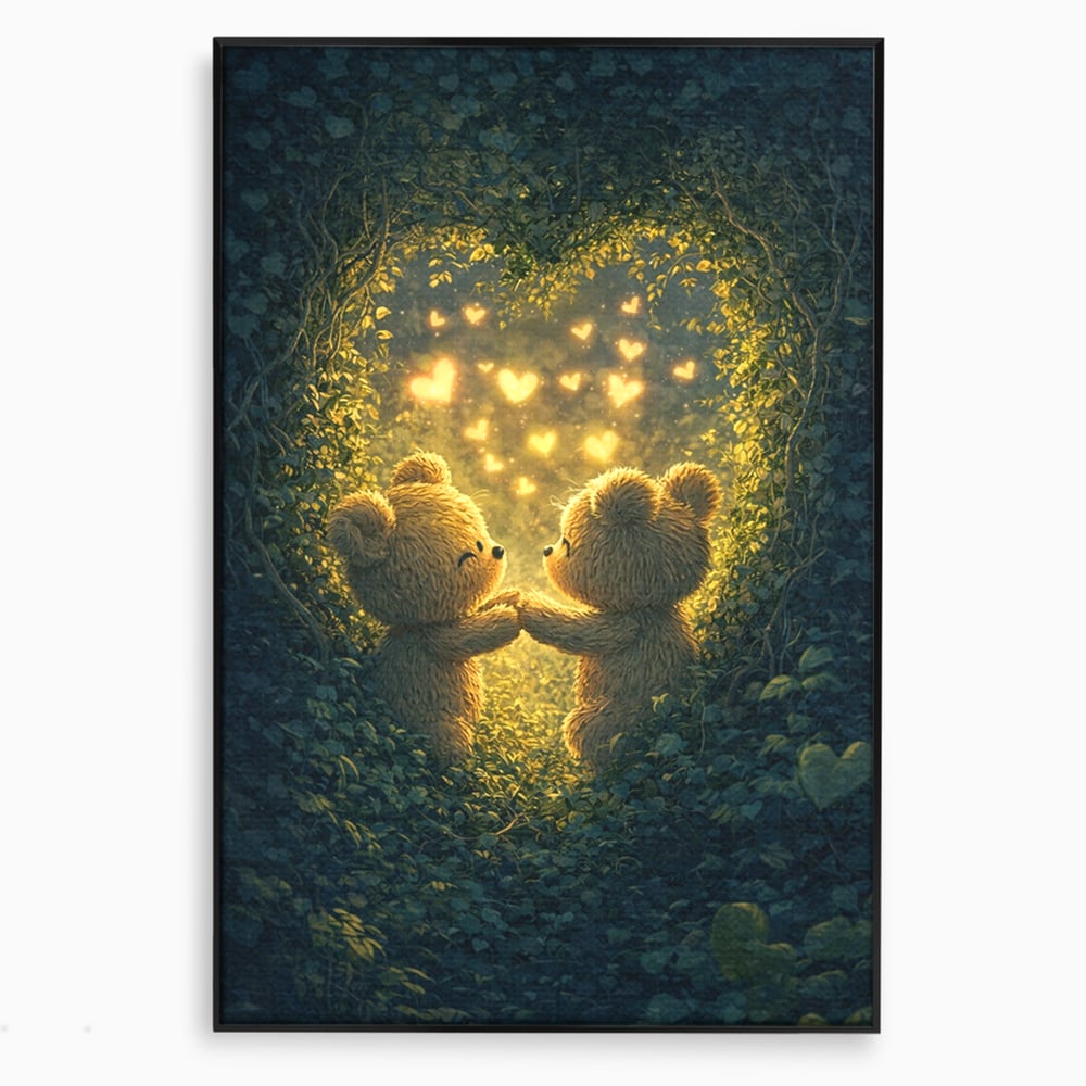 Tablou Canvas Premium, LuxCanva® E1059, Promisiunea din Padure, Dragoste, Inima, Valentine’s Day, Tandrete, Cuplu, Iubire, Ursuleti, Padure, Natura, Stralucire, Living, Dormitor