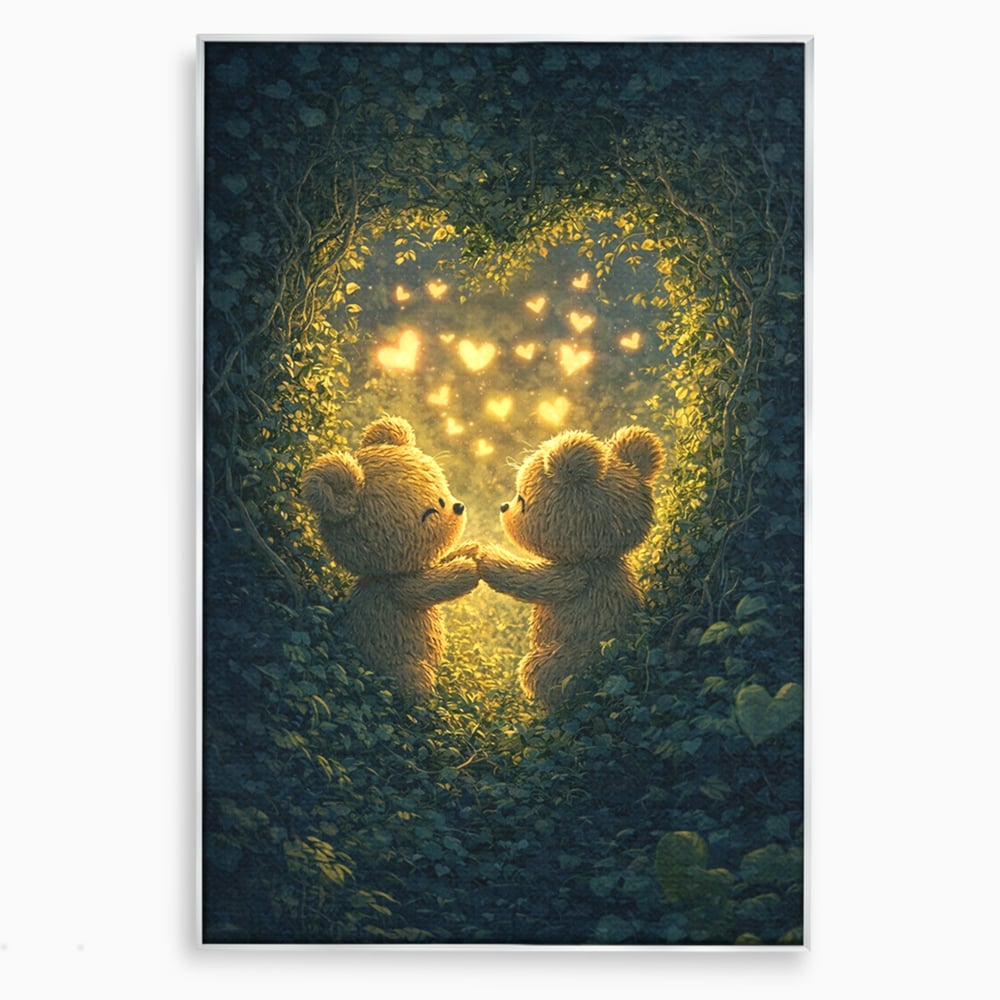 Tablou Canvas Premium, LuxCanva® E1059, Promisiunea din Padure, Dragoste, Inima, Valentine’s Day, Tandrete, Cuplu, Iubire, Ursuleti, Padure, Natura, Stralucire, Living, Dormitor