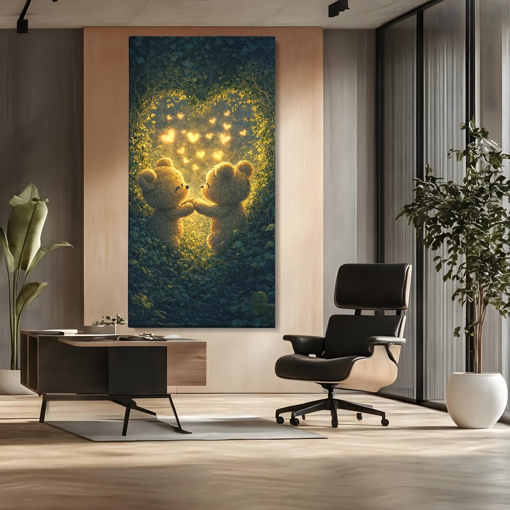 Tablou Canvas Premium, LuxCanva® E1059, Promisiunea din Padure, Dragoste, Inima, Valentine’s Day, Tandrete, Cuplu, Iubire, Ursuleti, Padure, Natura, Stralucire, Living, Dormitor