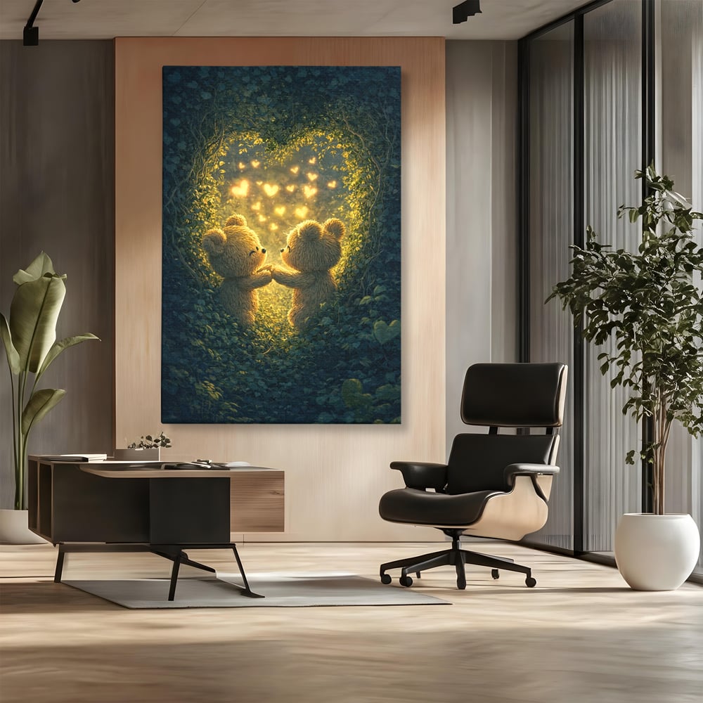 Tablou Canvas Premium, LuxCanva® E1059, Promisiunea din Padure, Dragoste, Inima, Valentine’s Day, Tandrete, Cuplu, Iubire, Ursuleti, Padure, Natura, Stralucire, Living, Dormitor