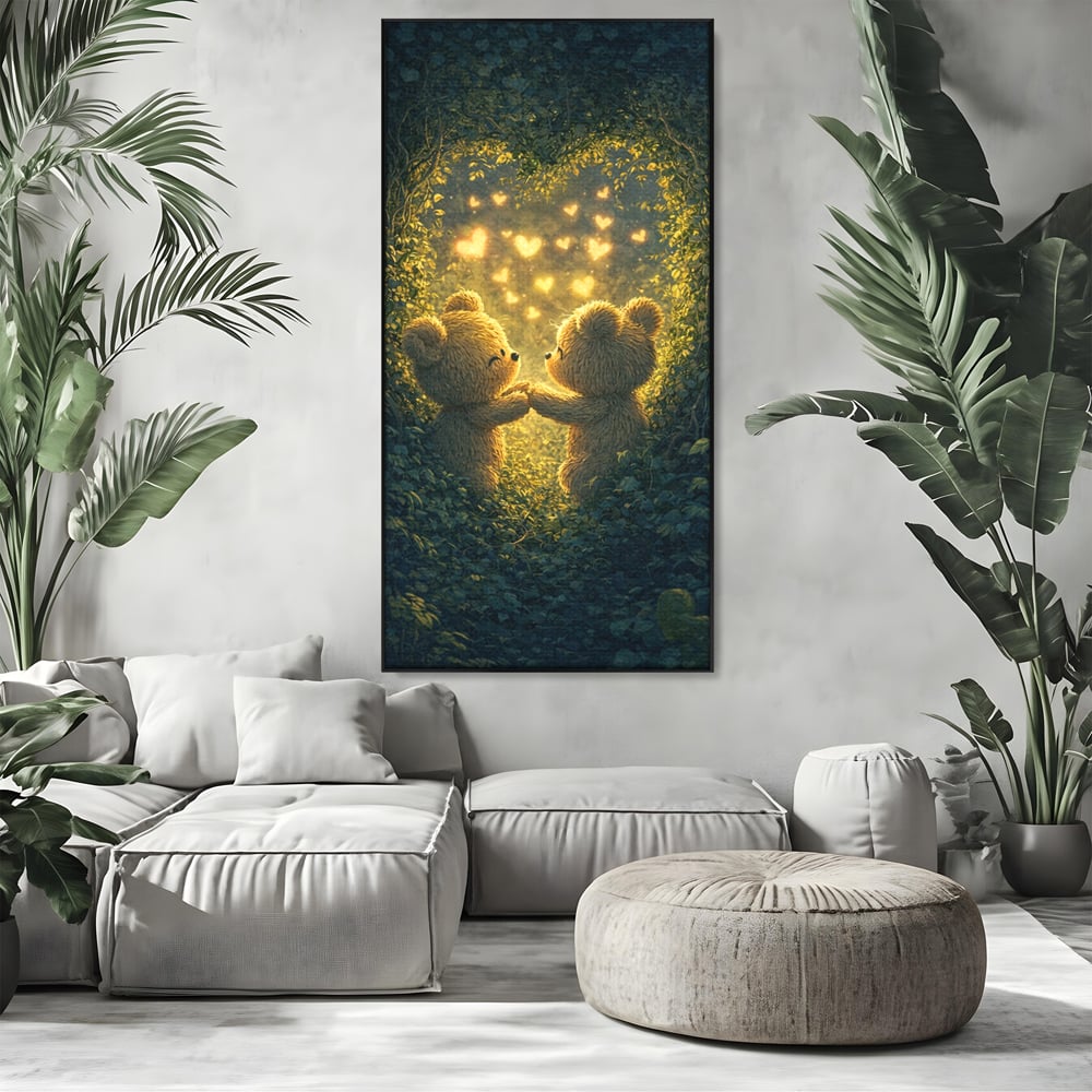 Tablou Canvas Premium, LuxCanva® E1059, Promisiunea din Padure, Dragoste, Inima, Valentine’s Day, Tandrete, Cuplu, Iubire, Ursuleti, Padure, Natura, Stralucire, Living, Dormitor