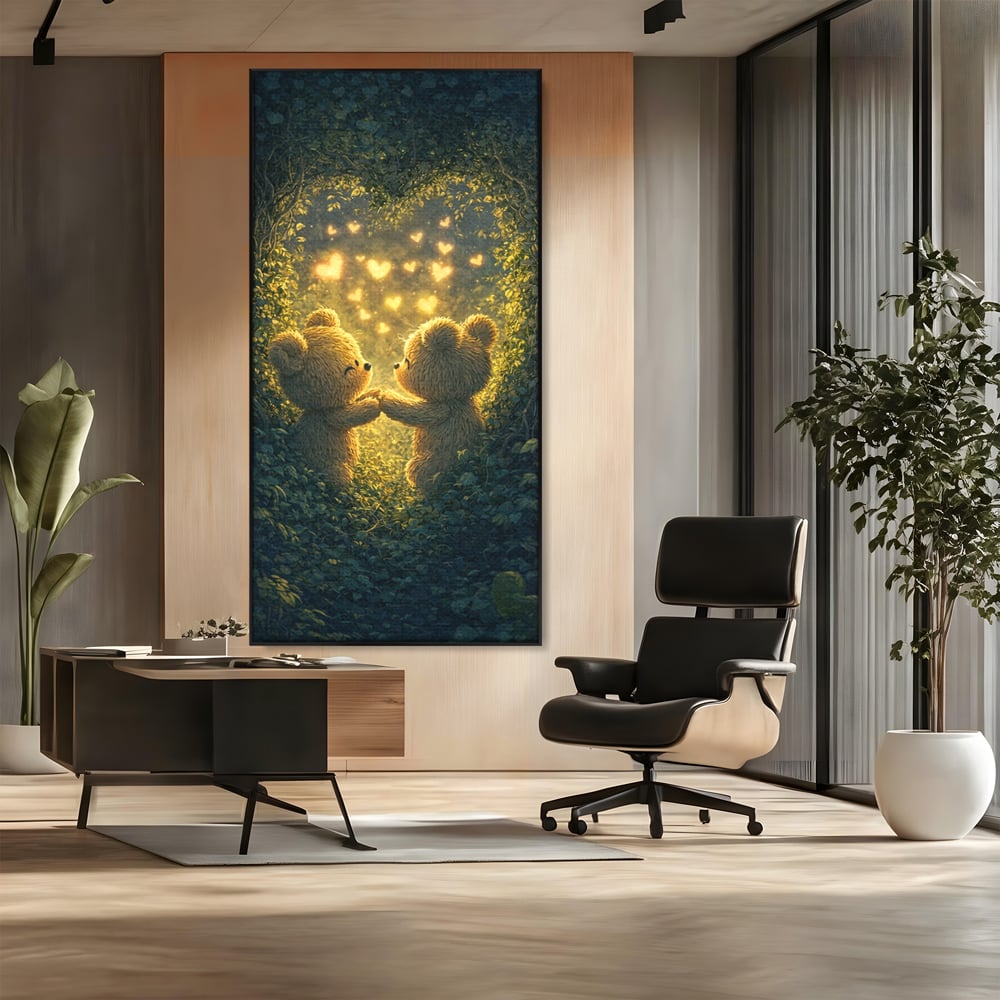 Tablou Canvas Premium, LuxCanva® E1059, Promisiunea din Padure, Dragoste, Inima, Valentine’s Day, Tandrete, Cuplu, Iubire, Ursuleti, Padure, Natura, Stralucire, Living, Dormitor