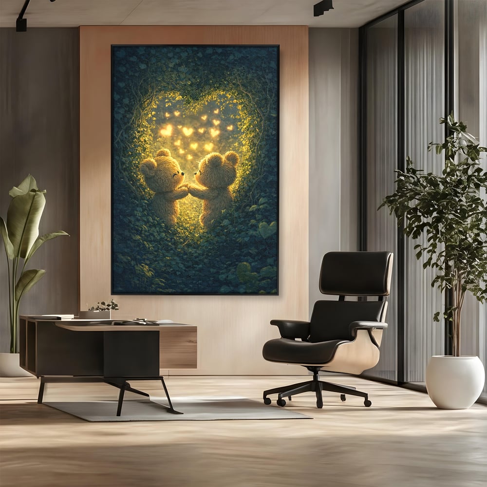 Tablou Canvas Premium, LuxCanva® E1059, Promisiunea din Padure, Dragoste, Inima, Valentine’s Day, Tandrete, Cuplu, Iubire, Ursuleti, Padure, Natura, Stralucire, Living, Dormitor