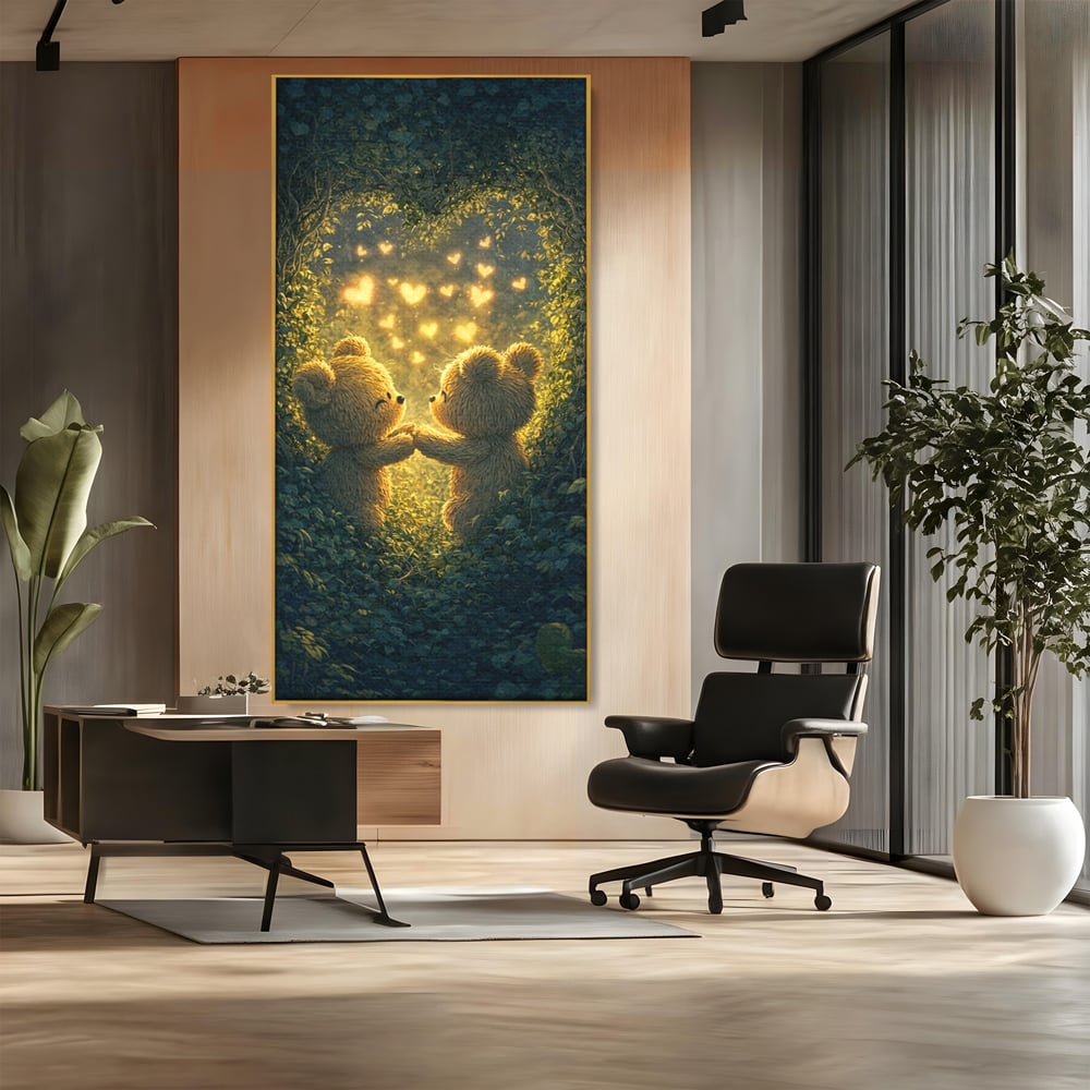 Tablou Canvas Premium, LuxCanva® E1059, Promisiunea din Padure, Dragoste, Inima, Valentine’s Day, Tandrete, Cuplu, Iubire, Ursuleti, Padure, Natura, Stralucire, Living, Dormitor