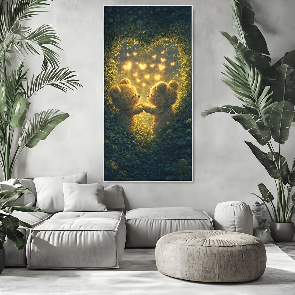 Tablou Canvas Premium, LuxCanva® E1059, Promisiunea din Padure, Dragoste, Inima, Valentine’s Day, Tandrete, Cuplu, Iubire, Ursuleti, Padure, Natura, Stralucire, Living, Dormitor