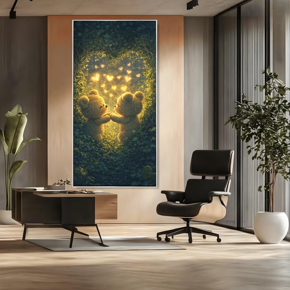 Tablou Canvas Premium, LuxCanva® E1059, Promisiunea din Padure, Dragoste, Inima, Valentine’s Day, Tandrete, Cuplu, Iubire, Ursuleti, Padure, Natura, Stralucire, Living, Dormitor