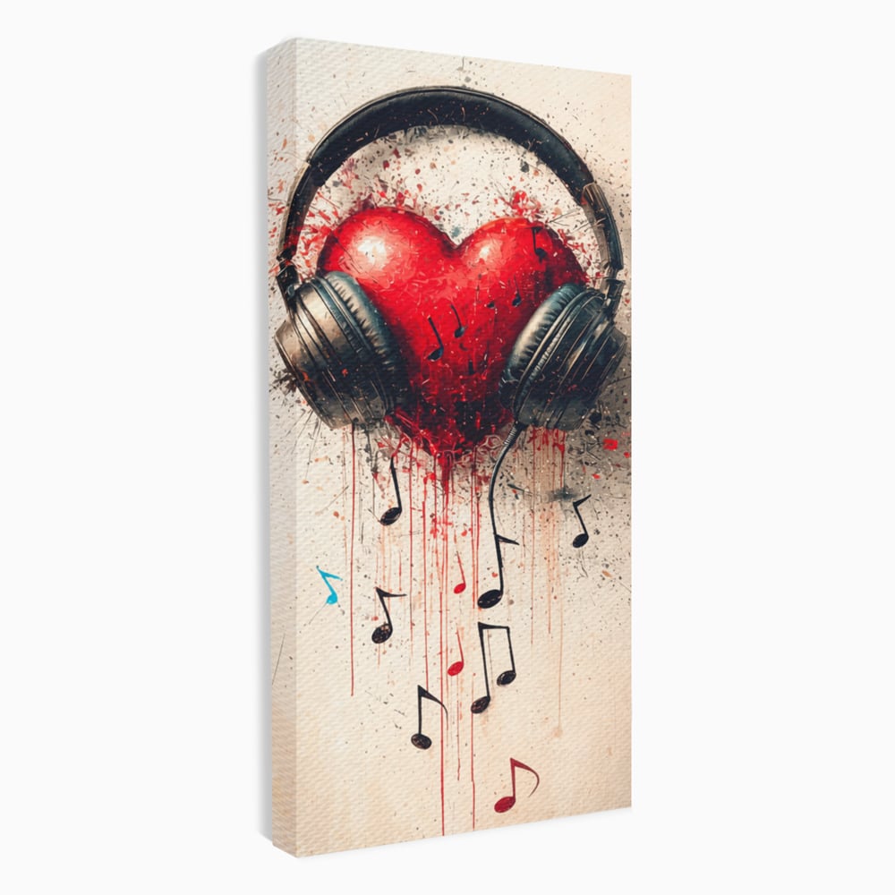 Tablou Canvas Premium, LuxCanva® E1061, Cand Muzica Devine Inima, Dragoste, Inima, Iubire, Melodie, Casti, Vibratie, Emotie, Sunet, Batai, Cantaret, Acorduri, Ritm, Living, Dormitor